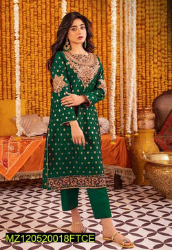 2 pcs Women's Stitched Katan Silk Embriodered  Suit